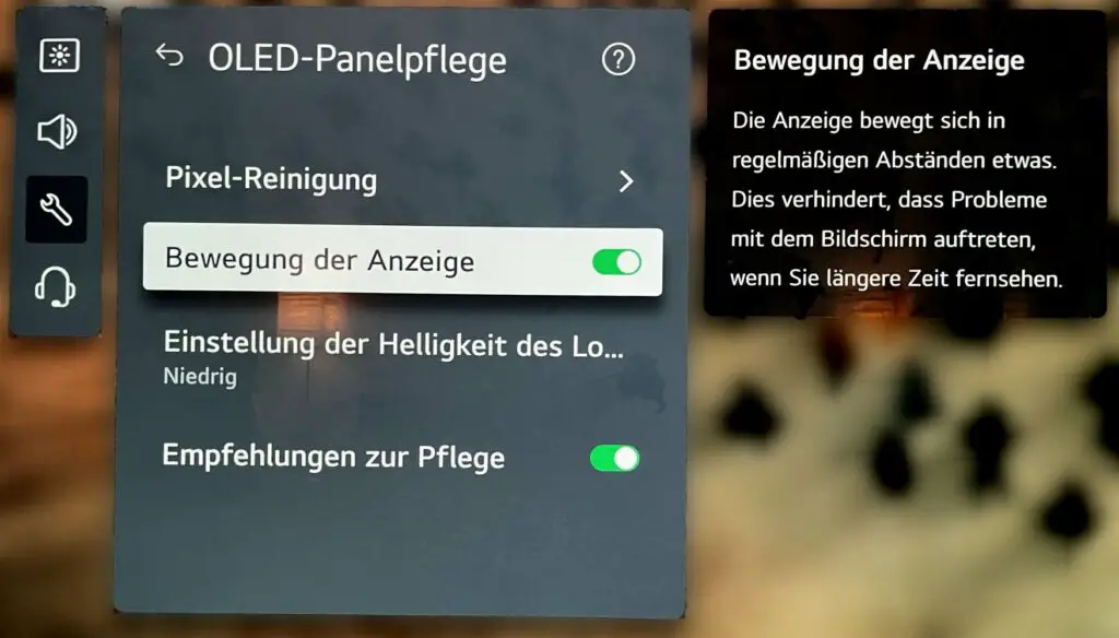 LG OLED Panel Pflege PixelShift Bewegung der Anzeige